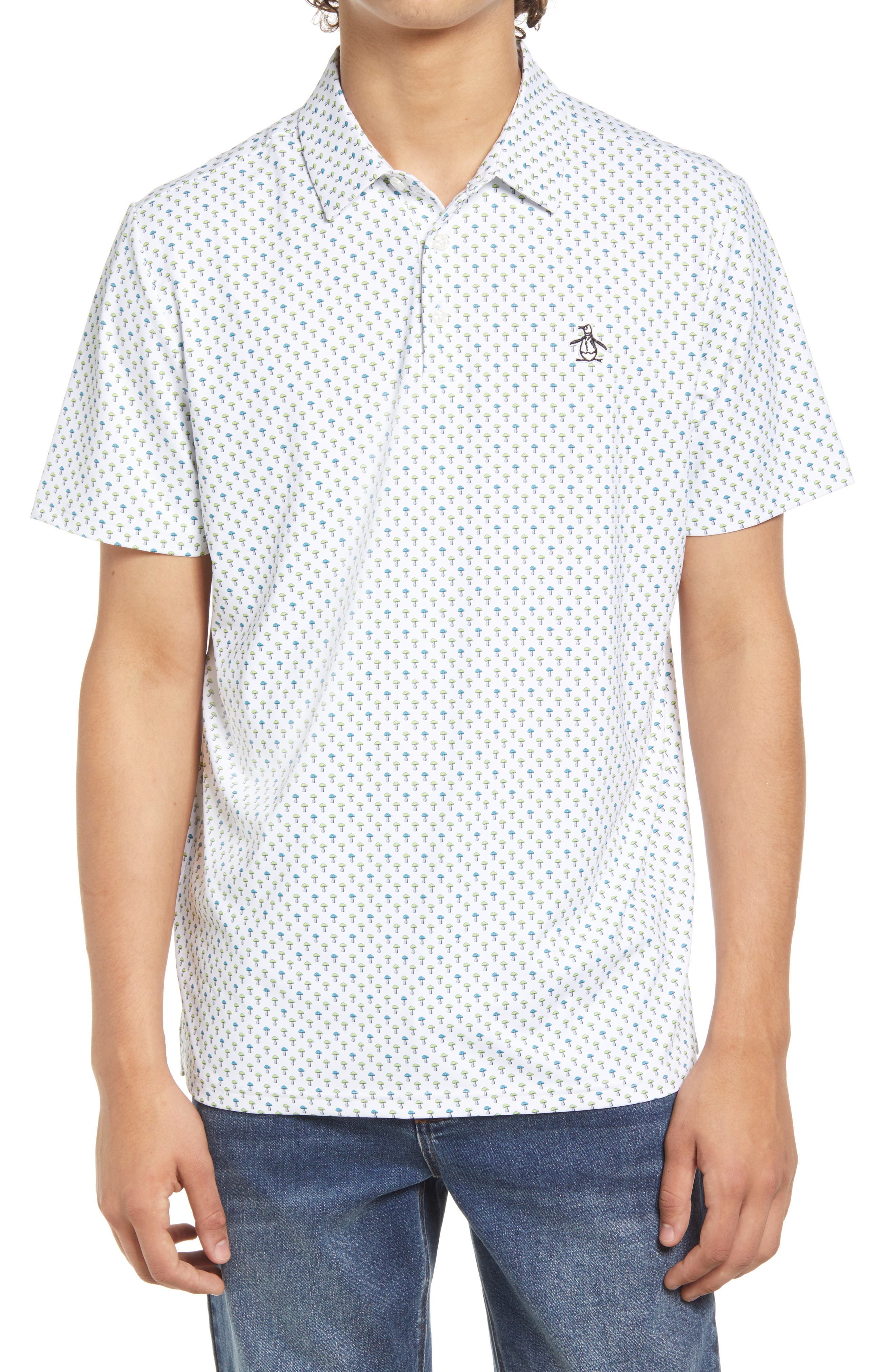Original Penguin Mens Short Sleeve Patterned Polo Dark Sapphire Retro Geo S